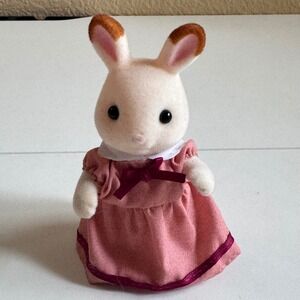 Calico Critters Chocolate Rabbit Girl Freya Figure Pink Dress Sylvanian Families
